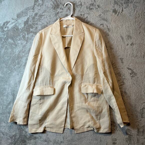 Elaine Kim Luxe Sheer Ramie Classic Boyfriend Blazer Cream Women's Size P‎ (XS) - Picture 1 of 6